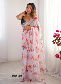 Light Pink Organza Fashionable Saree For Kitty-Parties