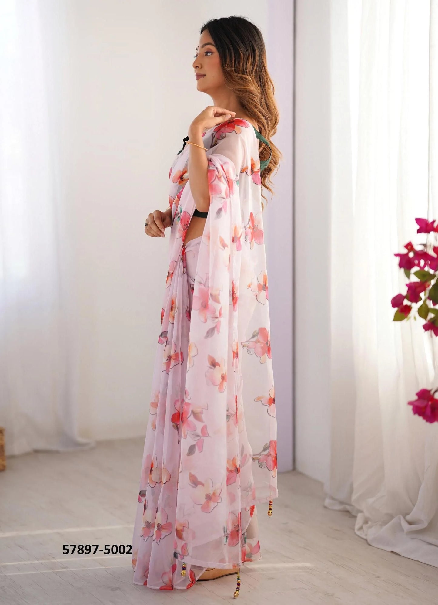 Light Pink Organza Fashionable Saree For Kitty-Parties