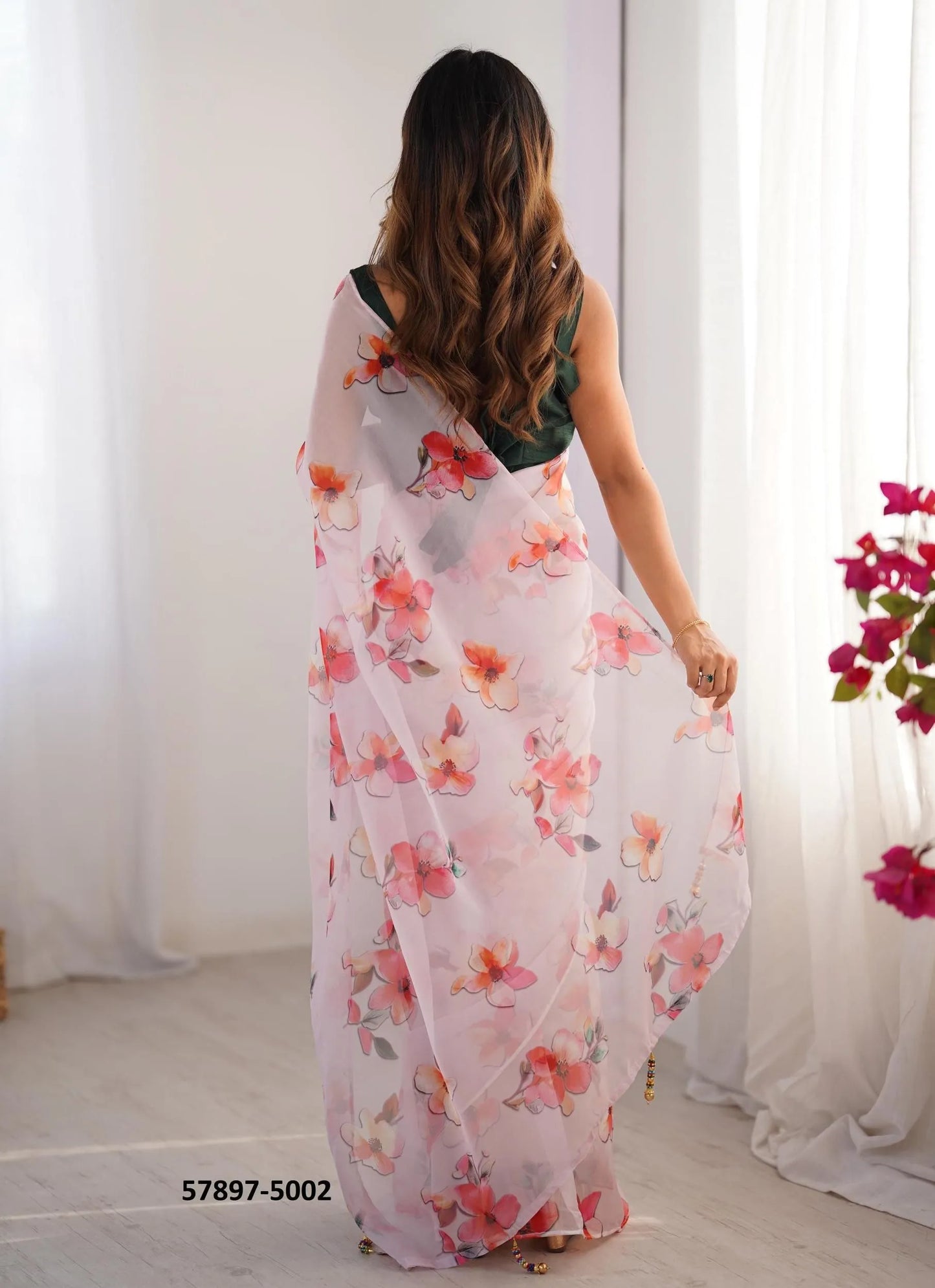 Light Pink Organza Fashionable Saree For Kitty-Parties