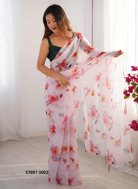 Light Pink Organza Fashionable Saree For Kitty-Parties