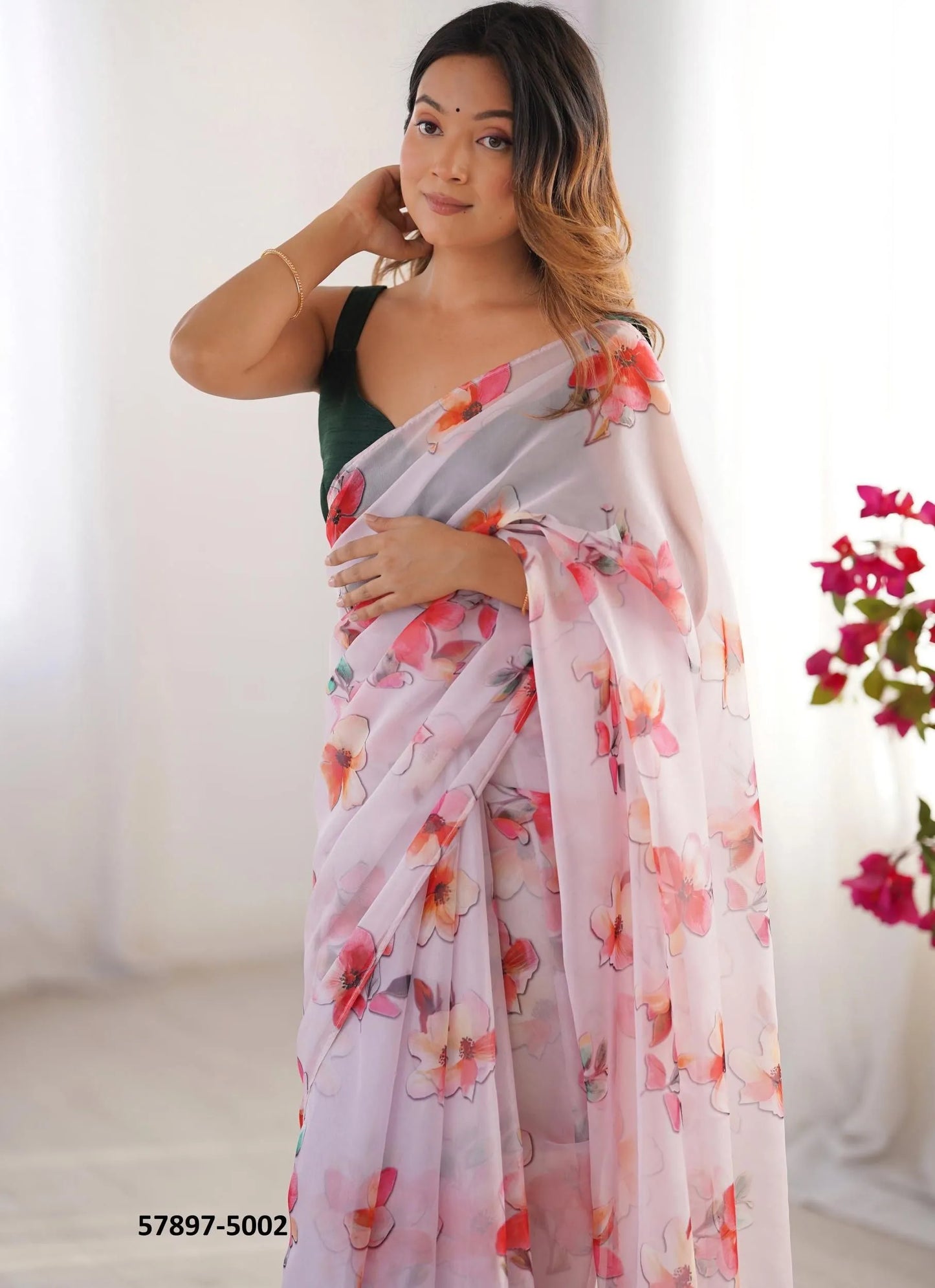 Light Pink Organza Fashionable Saree For Kitty-Parties