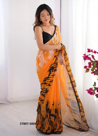 Orange Georgette Fashionable Saree For Kitty-Parties