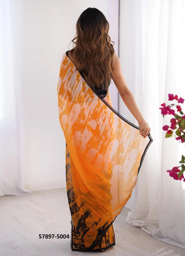 Orange Georgette Fashionable Saree For Kitty-Parties