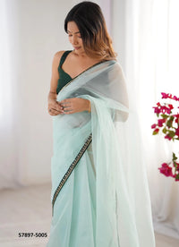 Light Celadon Twill Net Fashionable Saree For Kitty-Parties