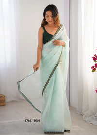 Light Celadon Twill Net Fashionable Saree For Kitty-Parties