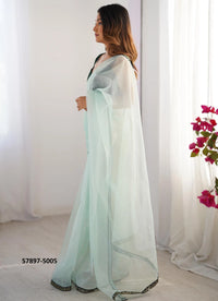 Light Celadon Twill Net Fashionable Saree For Kitty-Parties