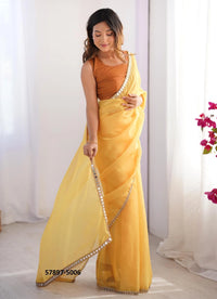 Marigold Organza Fashionable Saree For Kitty-Parties