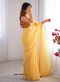 Marigold Organza Fashionable Saree For Kitty-Parties