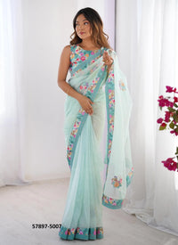 Light Blue Twill Net Fashionable Saree For Kitty-Parties