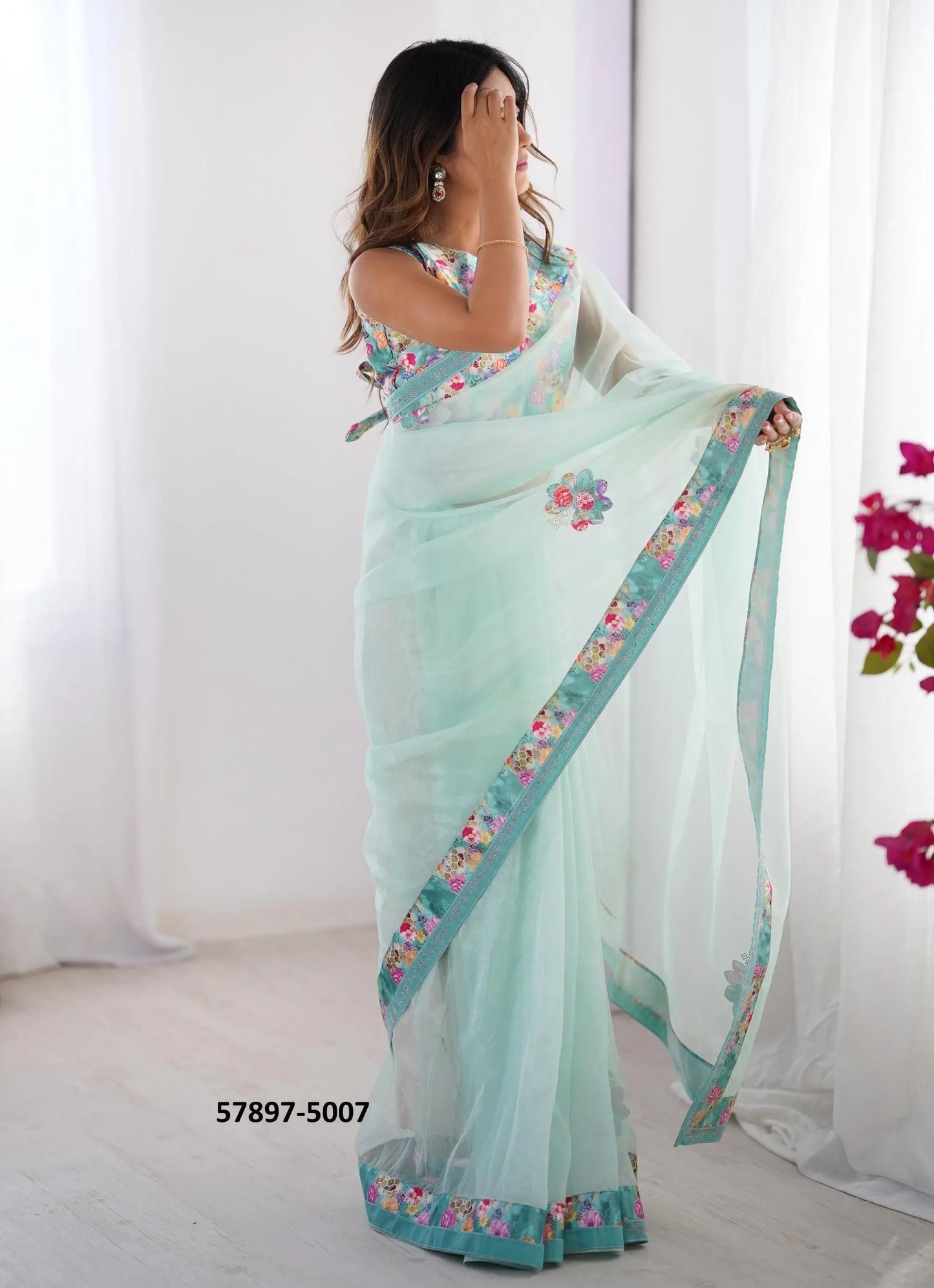 Light Blue Twill Net Fashionable Saree For Kitty-Parties