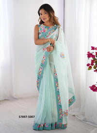 Light Blue Twill Net Fashionable Saree For Kitty-Parties