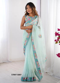 Light Blue Twill Net Fashionable Saree For Kitty-Parties