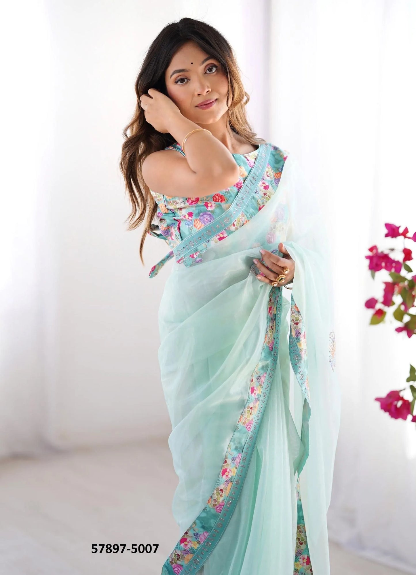 Light Blue Twill Net Fashionable Saree For Kitty-Parties