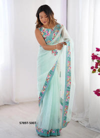 Light Blue Twill Net Fashionable Saree For Kitty-Parties