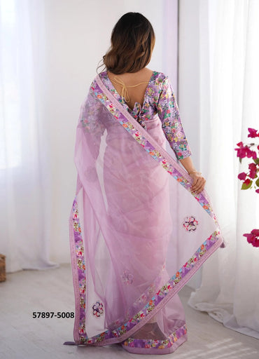 Lilac Twill Net Fashionable Saree For Kitty-Parties