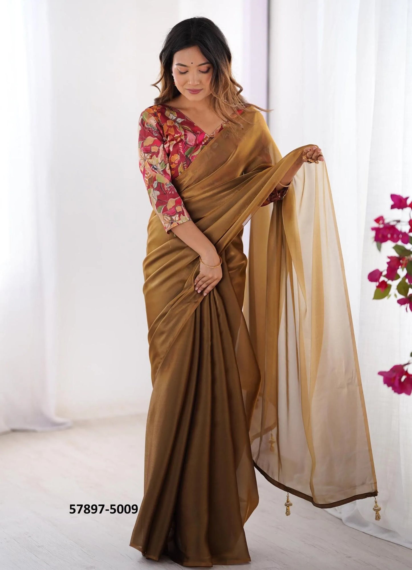 Brown Rangoli Fashionable Saree For Kitty-Parties