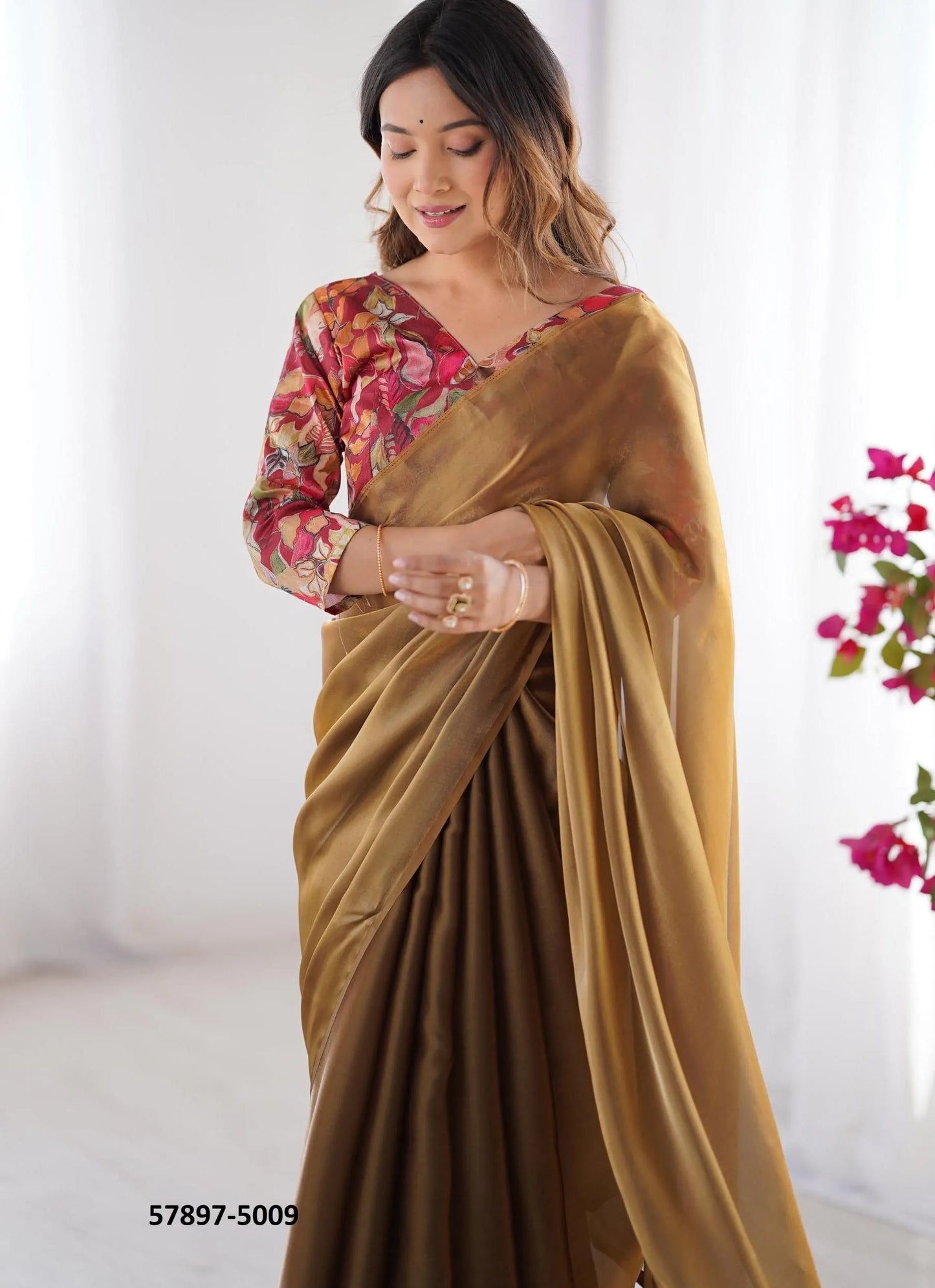 Brown Rangoli Fashionable Saree For Kitty-Parties