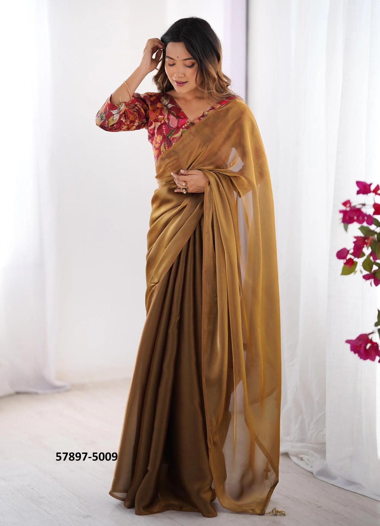 Brown Rangoli Fashionable Saree For Kitty-Parties