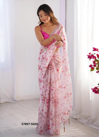 White Organza Fashionable Saree For Kitty-Parties