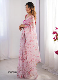 White Organza Fashionable Saree For Kitty-Parties