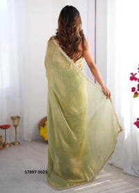 Light Green Satin Gold Organza Fashionable Saree For Kitty-Parties