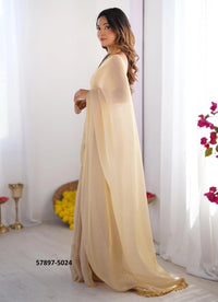 Burlywood Satin Gold Organza Fashionable Saree For Kitty-Parties