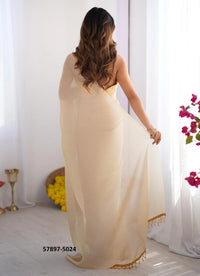 Burlywood Satin Gold Organza Fashionable Saree For Kitty-Parties