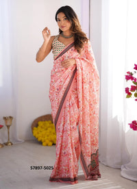 Pink Chinon Fashionable Saree For Kitty-Parties