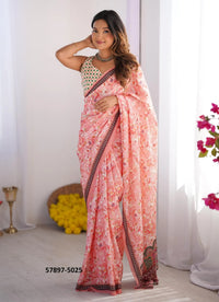 Pink Chinon Fashionable Saree For Kitty-Parties