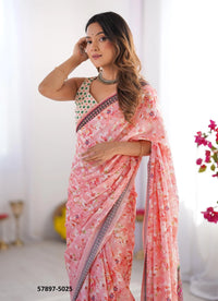 Pink Chinon Fashionable Saree For Kitty-Parties