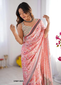 Pink Chinon Fashionable Saree For Kitty-Parties