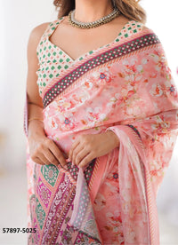 Pink Chinon Fashionable Saree For Kitty-Parties