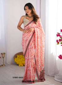 Pink Chinon Fashionable Saree For Kitty-Parties