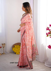 Pink Chinon Fashionable Saree For Kitty-Parties