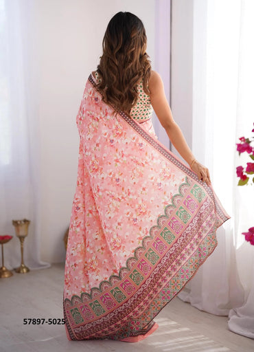 Pink Chinon Fashionable Saree For Kitty-Parties
