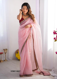 Pink Twill Net Fashionable Saree For Kitty-Parties