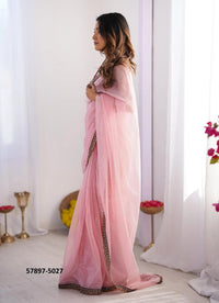 Pink Twill Net Fashionable Saree For Kitty-Parties