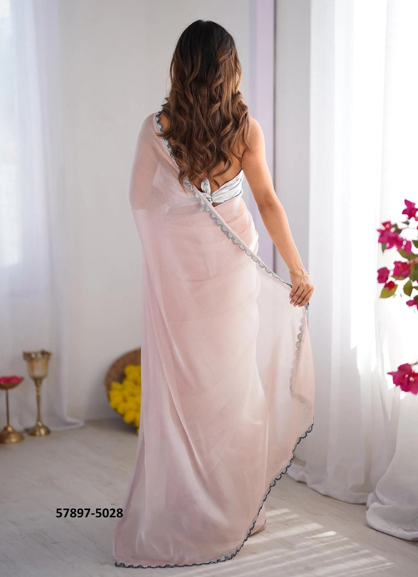Light Mauve Burberry Fashionable Saree For Kitty-Parties