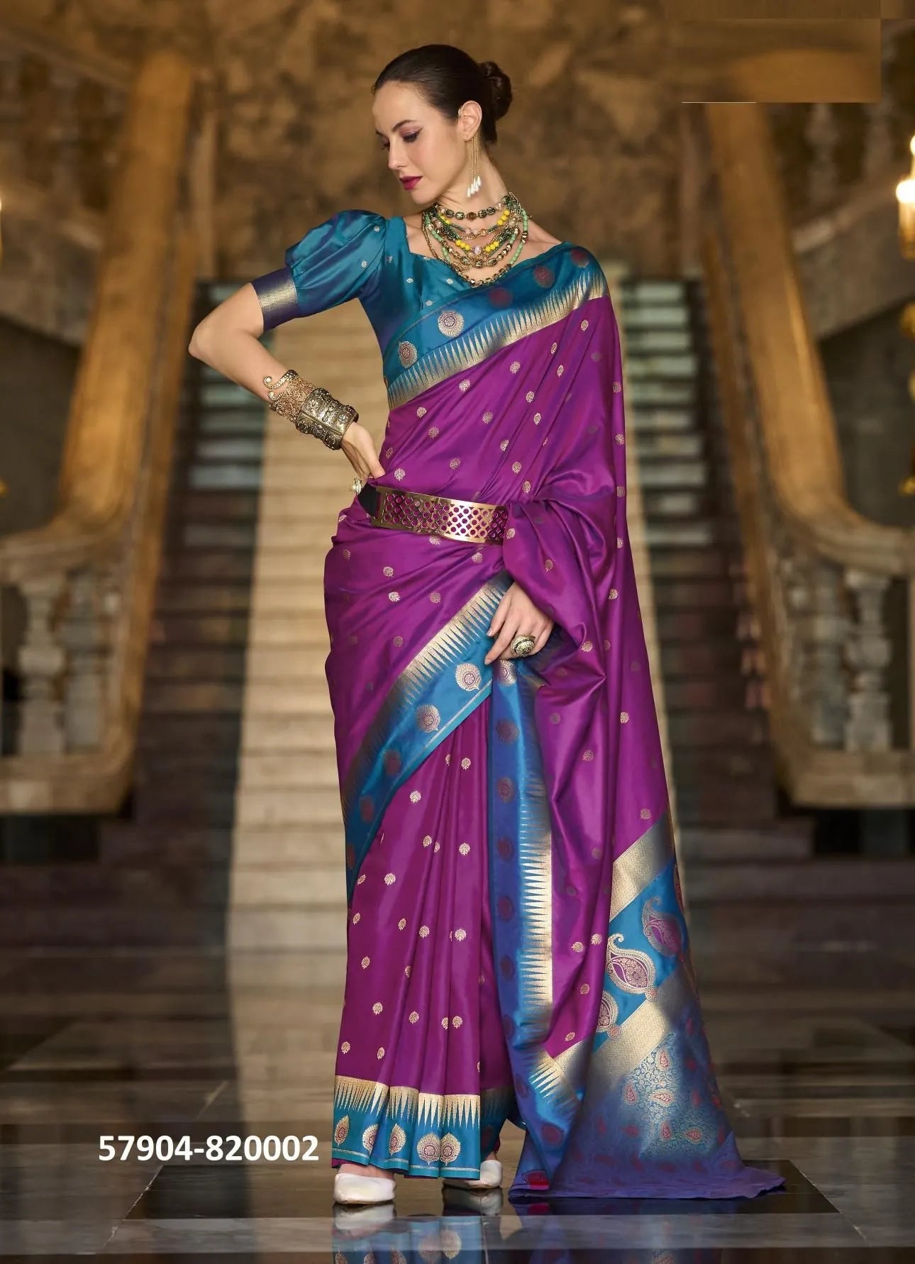 Purple Soft Silk Woven Festive-Wear Saree