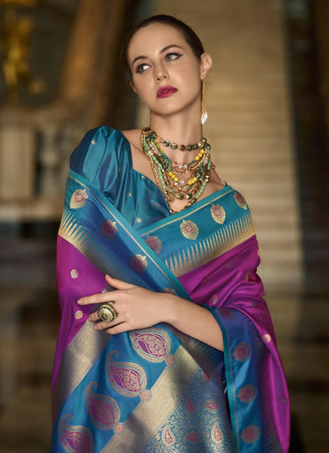 Purple Soft Silk Woven Festive-Wear Saree
