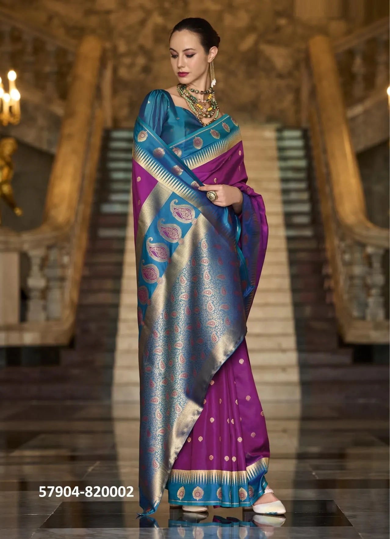Purple Soft Silk Woven Festive-Wear Saree