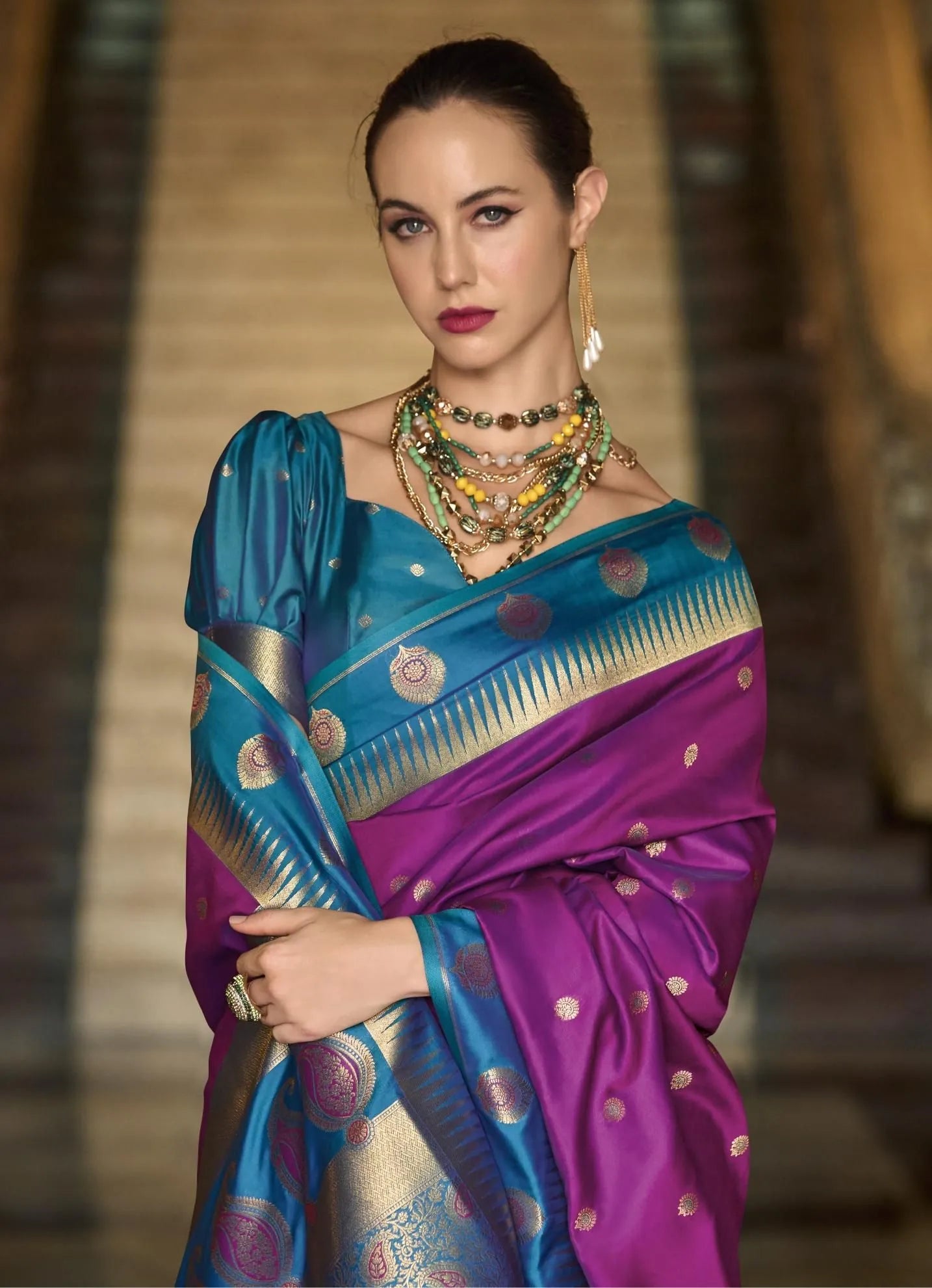 Purple Soft Silk Woven Festive-Wear Saree