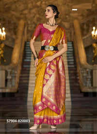 Orange Soft Silk Woven Festive-Wear Saree