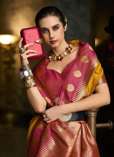 Orange Soft Silk Woven Festive-Wear Saree
