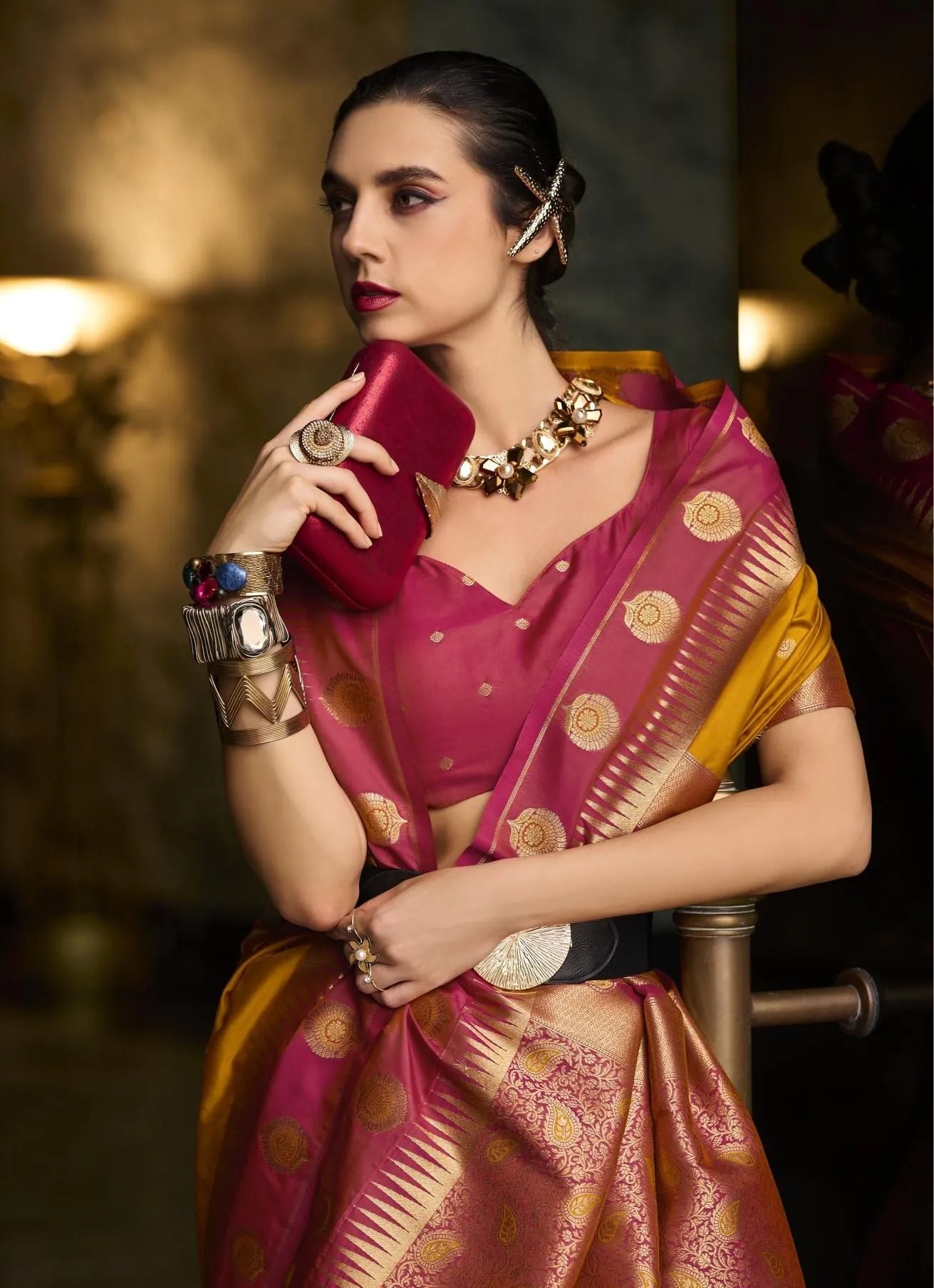 Orange Soft Silk Woven Festive-Wear Saree