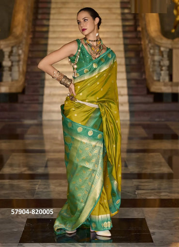Olive Green Soft Silk Woven Festive-Wear Saree