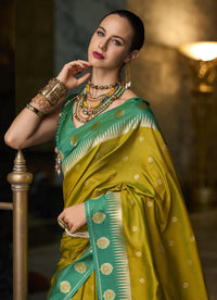 Olive Green Soft Silk Woven Festive-Wear Saree