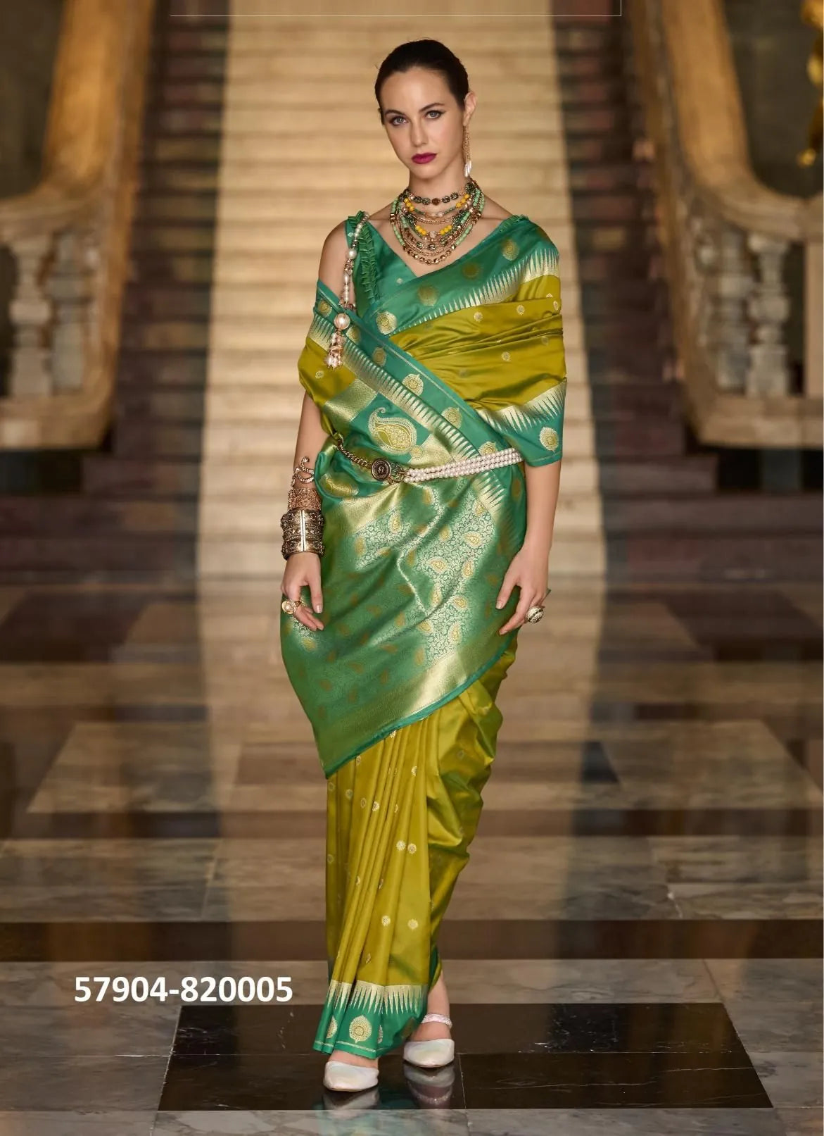 Olive Green Soft Silk Woven Festive-Wear Saree