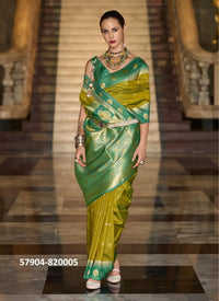Olive Green Soft Silk Woven Festive-Wear Saree