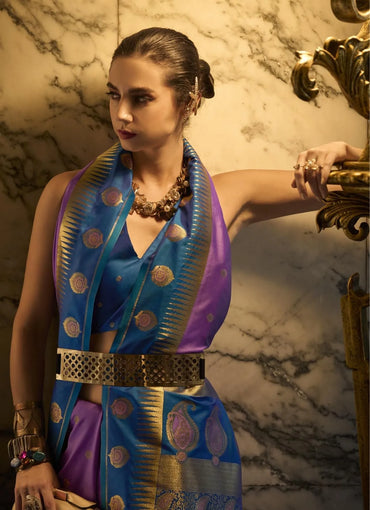Lavender Soft Silk Woven Festive-Wear Saree